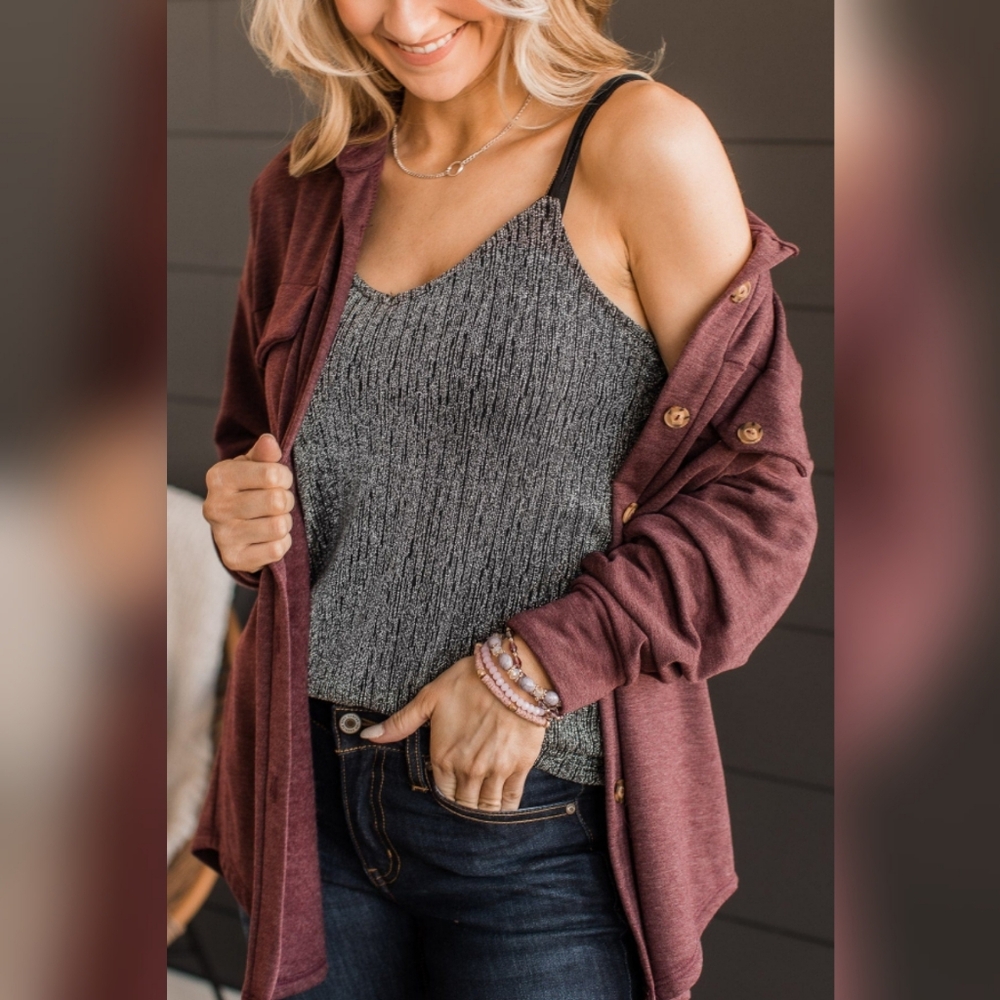 Focused On Forever Shimmer Tank Top- Black & Silver